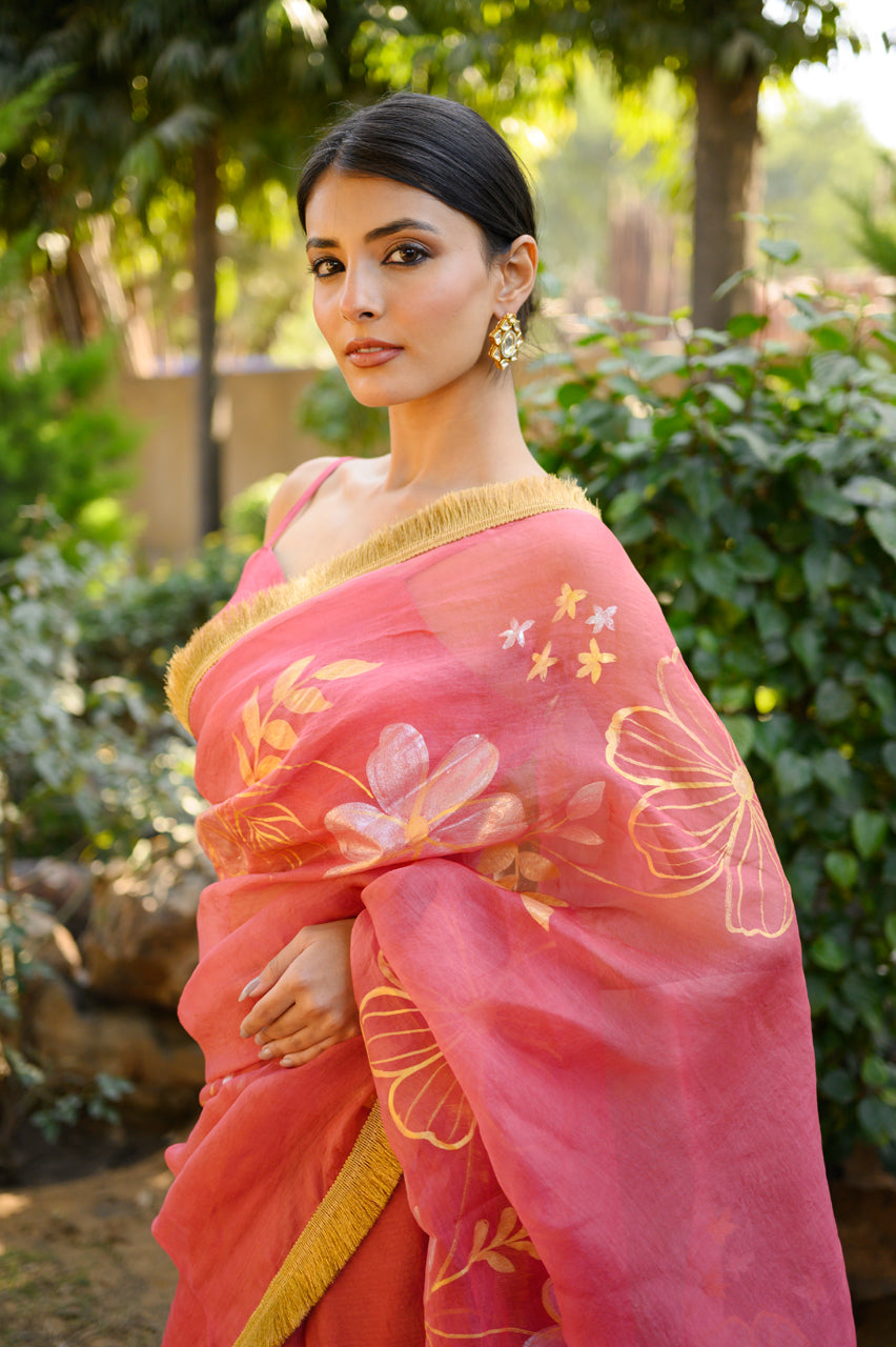 Noor-e-Sunehra Handpainted Organza Saree