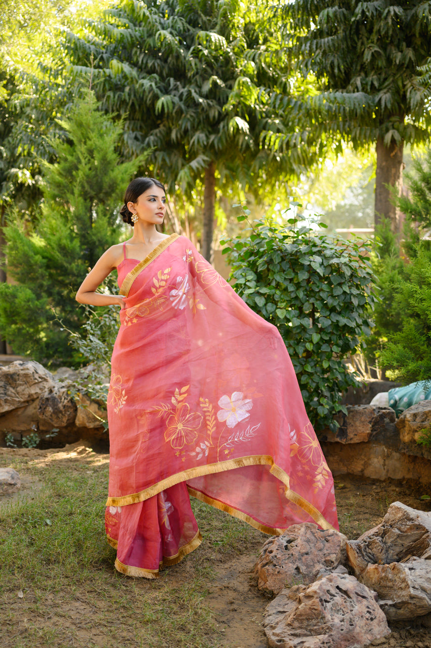 Noor-e-Sunehra Handpainted Organza Saree