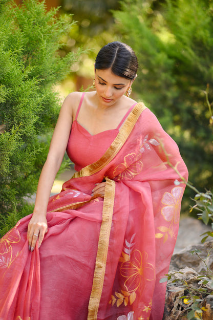 Noor-e-Sunehra Handpainted Organza Saree