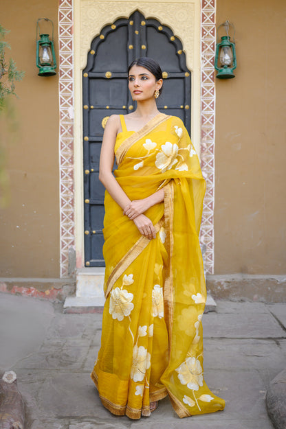 Sunehri Dhup Handpainted Organza Saree