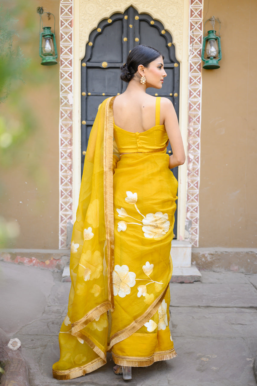 Sunehri Dhup Handpainted Organza Saree