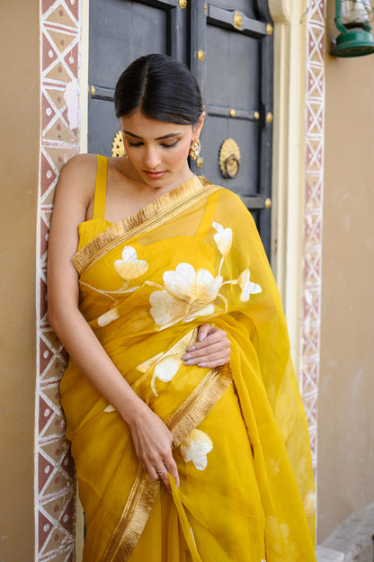 Sunehri Dhup Handpainted Organza Saree