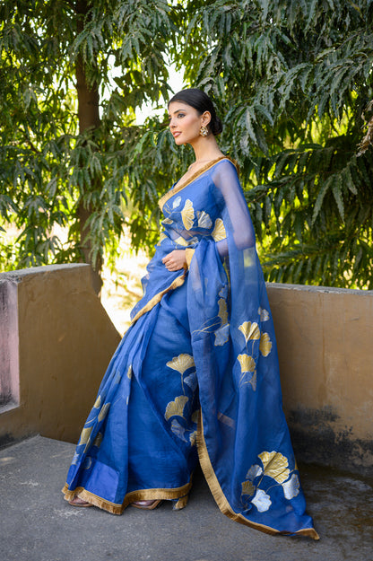 Sunehri Lehar Handpainted Organza Saree