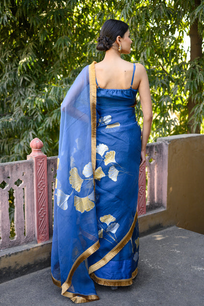 Sunehri Lehar Handpainted Organza Saree