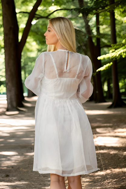 White Silk Organza Dress With Slip