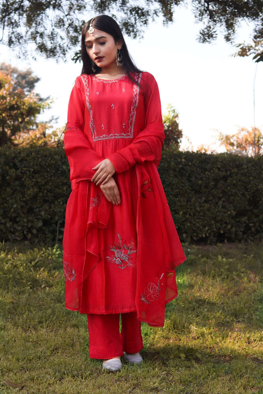 Poppy Red Kurta Set of 3