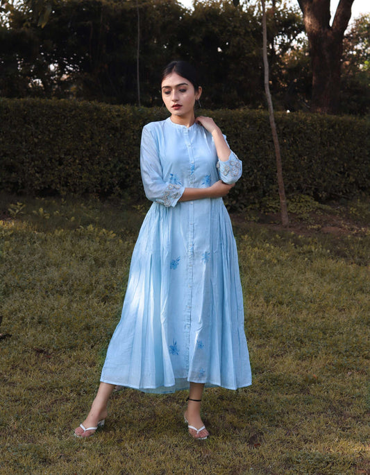 PASTEL BLUE HANDPAINTED DRESS